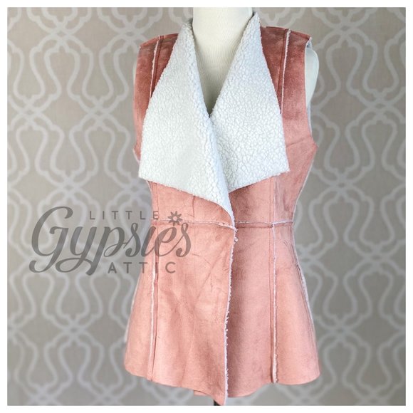 Classic Pink Sherpa Suede Vest - Picture 2 of 8